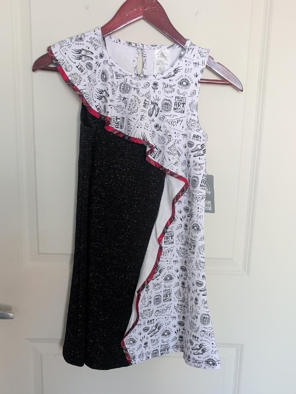 Girls Disney Cruella deVil Black & White Graphic Ruffle Dress